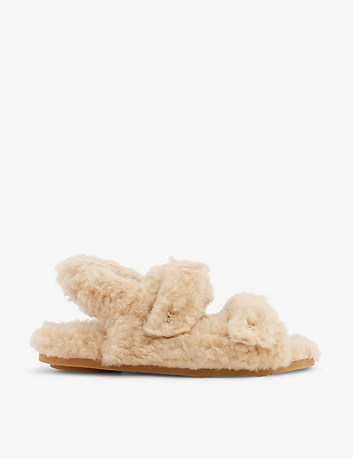 MAX MARA: Teddy logo-plaque camel-wool and silk sandals