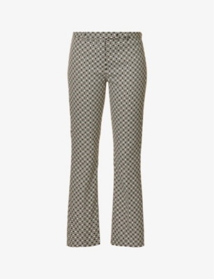 'S MAX MARA S MAX MARA WOMEN'S ECRU BELFORD GEOMETRIC-PRINT STRAIGHT-LEG MID-RISE COTTON-BLEND TROUSERS,61851031