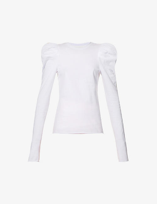 SPORTMAX: Ubicato puff-shoulders raw-hem cotton T-shirt