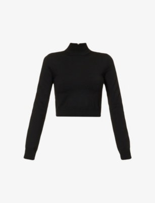 MAX MARA MAX MARA WOMEN'S BLACK BALBO HIGH-NECK WOOL-BLEND JUMPER,61853325