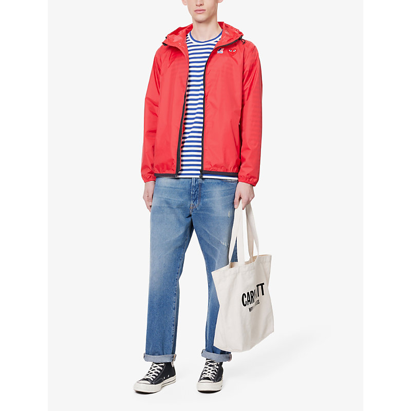 Shop Comme Des Garçons Play Comme Des Garcons Play Mens Red  X K-way Hooded Shell Jacket