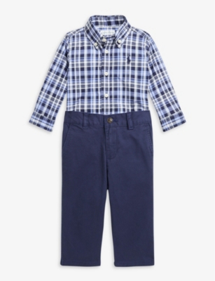 Ralph Lauren Babies' Check-pattern Cotton Shirt And Trousers Set 3-24 Months  In 5858 Navy Multi | ModeSens