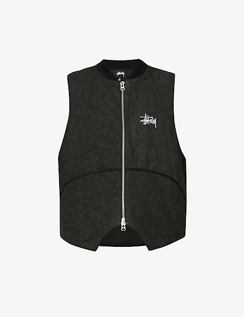 STUSSY: Logo-embroidered padded cotton gilet