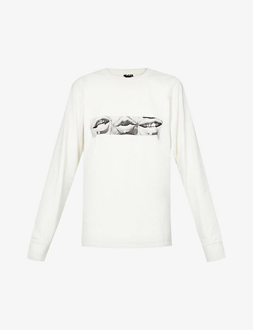 STUSSY: Graphic-print long-sleeved cotton-jersey T-shirt