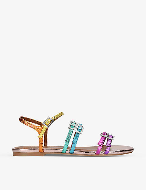 KURT GEIGER LONDON: Pierra rainbow-strap metallic-print leather sandals