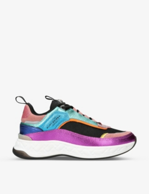 Shop Kurt Geiger London Women's Metal Comb Kensington Metallic Colour-blocked Leather And Mesh Low-top Tr In Multi-coloured