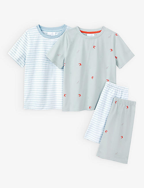 THE LITTLE WHITE COMPANY: Crab and stripe-print cotton pyjamas set of two 1-12 years