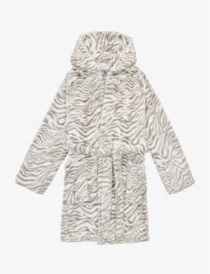 JUICY COUTURE: Tiger-print logo-embroidered fleece dressing gown 8-16 years