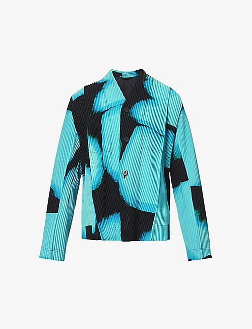HOMME PLISSE ISSEY MIYAKE: Lantern all-over print pleated knitted jacket