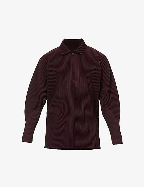 HOMME PLISSE ISSEY MIYAKE: Pleated collared quarter-zip woven shirt
