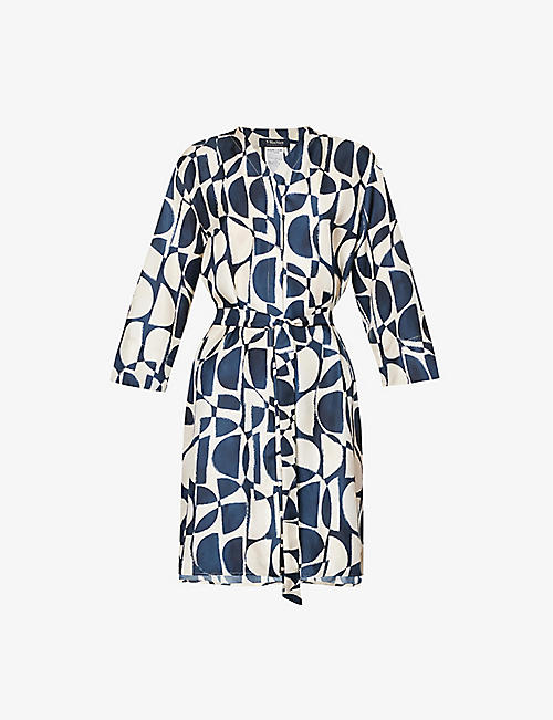 S MAX MARA: Mida abstract-print curved-hem silk mini dress