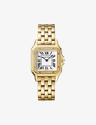 CARTIER：CRWJPN0016 Panthère de Cartier 中号 18K 黄金和 0.31 克拉明亮式切割钻石石英腕表