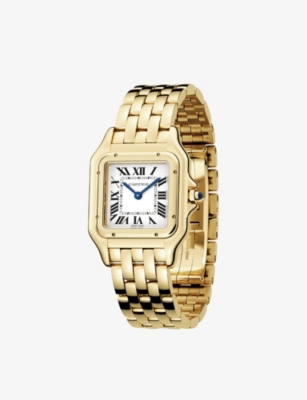 Shop Cartier Womens Yellow Gold Crwgpn0009 Panthère De Medium 18ct Yellow-gold And Sapphire Quartz Watch