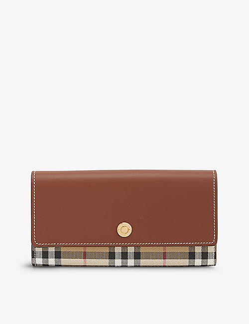 BURBERRY: Vintage Check coated-canvas and leather continental wallet