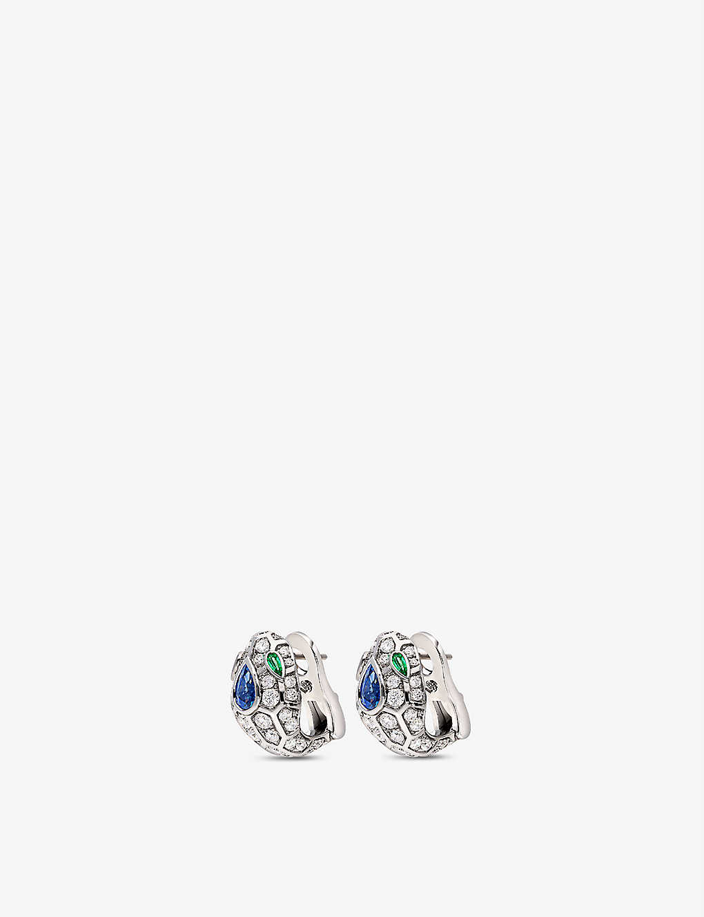 BVLGARI Serpenti 18ct white gold, 1.67ct brilliant-cut diamond, sapphire and emerald earrings
