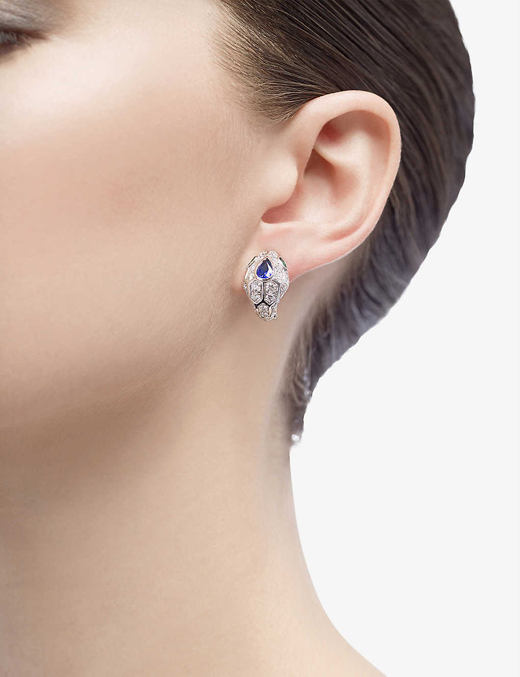 BVLGARI Serpenti 18ct white gold, 1.67ct brilliant-cut diamond, sapphire and emerald earrings