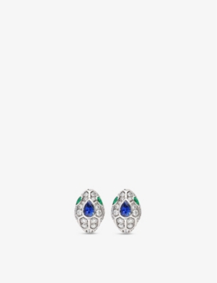 Bvlgari Womens Silver Serpenti 18ct White Gold, 1.67ct Brilliant-cut Diamond, Sapphire And Emerald E In White/blue