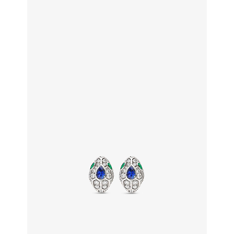 Bvlgari Womens Silver Serpenti 18ct White Gold, 1.67ct Brilliant-cut Diamond, Sapphire And Emerald E In White/blue