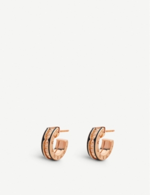 Bvlgari Womens Black/gold Women's Black And Gold B.zero1 18ct Rose-gold Ceramic Hoop Earrings