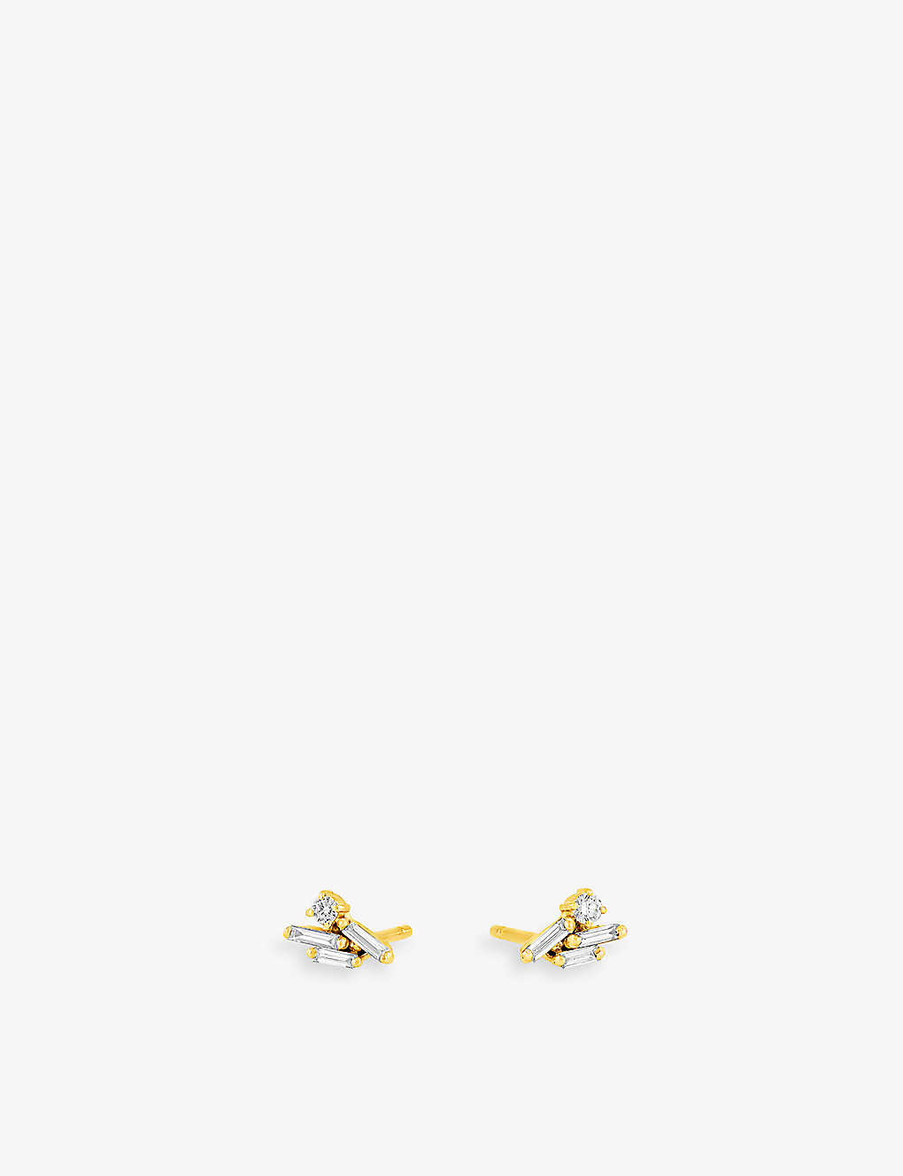 Shop Suzanne Kalan Eva 18ct Yellow-gold, 0.08ct Baguette Diamond And 0.05ct Round Diamond Stud Earrings In 18k Yellow Gold