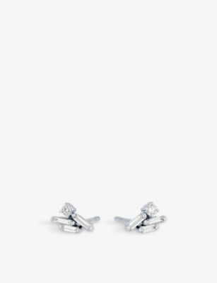 SUZANNE KALAN: Eva 18ct white-gold, baguette diamond 0.08ct and round diamond 0.05ct stud earrings
