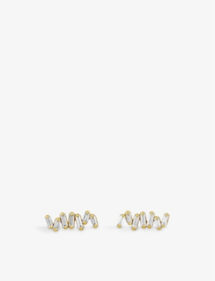 SUZANNE KALAN: Diamond bar 18ct yellow-gold and baguette diamond 0.18ct stud earrings