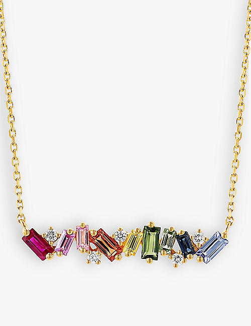 SUZANNE KALAN：Rainbow 18K 黄金、1.10 克蓝宝石和 0.10 克拉拉钻石项链
