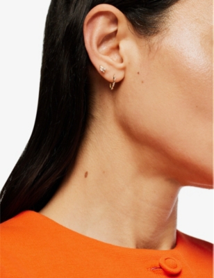 SUZANNE KALAN: 18ct yellow-gold, 0.07ct baguette-cut diamonds and 0.07ct round-cut diamonds hoop earrings