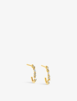 SUZANNE KALAN: 18ct yellow-gold, 0.07ct baguette-cut diamonds and 0.07ct round-cut diamonds hoop earrings