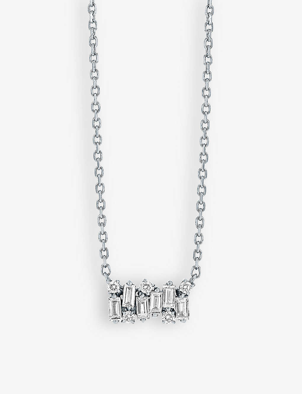 Shop Suzanne Kalan Shimmer Small 18ct White-gold, 0.27ct Baguette-cut Diamond And 0.06ct Brilliant-cut Diamond Necklace In 18k White Gold