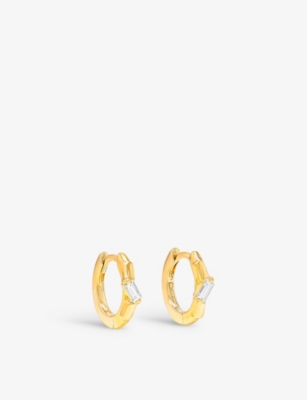 Suzanne Kalan Womens 18k Yellow Gold 18ct Yellow-gold And 0.10ct Baguette Diamond Huggie Earrings