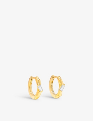 SUZANNE KALAN: 18ct yellow-gold and 0.10ct baguette diamond huggie earrings