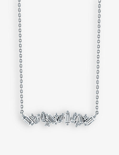 SUZANNE KALAN: Frenzy 18ct white-gold, 0.10ct brilliant-cut diamond and 0.67ct baguette diamond bar necklace