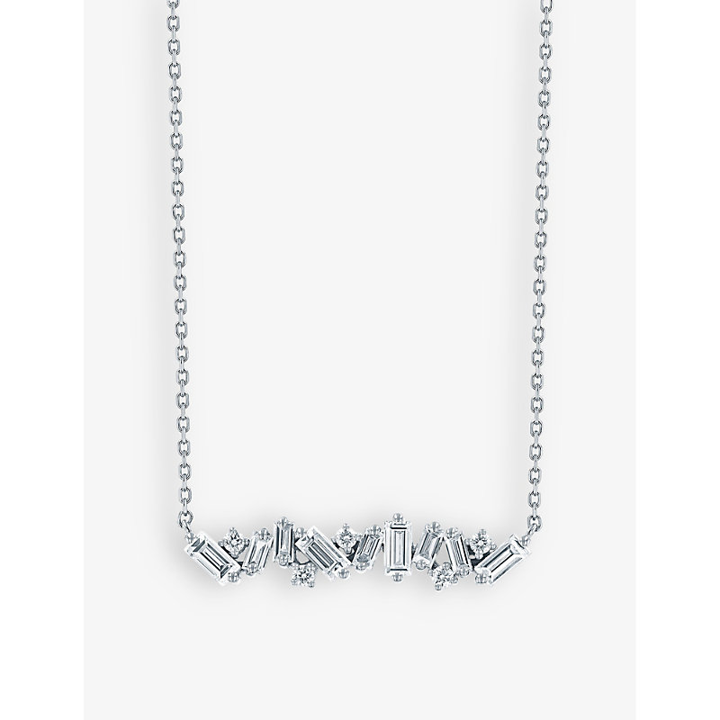 Suzanne Kalan Frenzy 18ct White-gold, 0.10ct Brilliant-cut Diamond And 0.67ct Baguette Diamond Bar Necklace In 18k White Gold