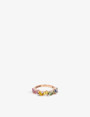 SUZANNE KALAN: Frenzy half-band 18ct rose-gold, 0.14ct brilliant-cut diamond and 1.10ct baguette sapphire ring