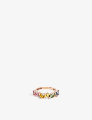 Suzanne Kalan 18k Rose Gold Rainbow Fireworks Frenzy Sapphire Diamond Ring