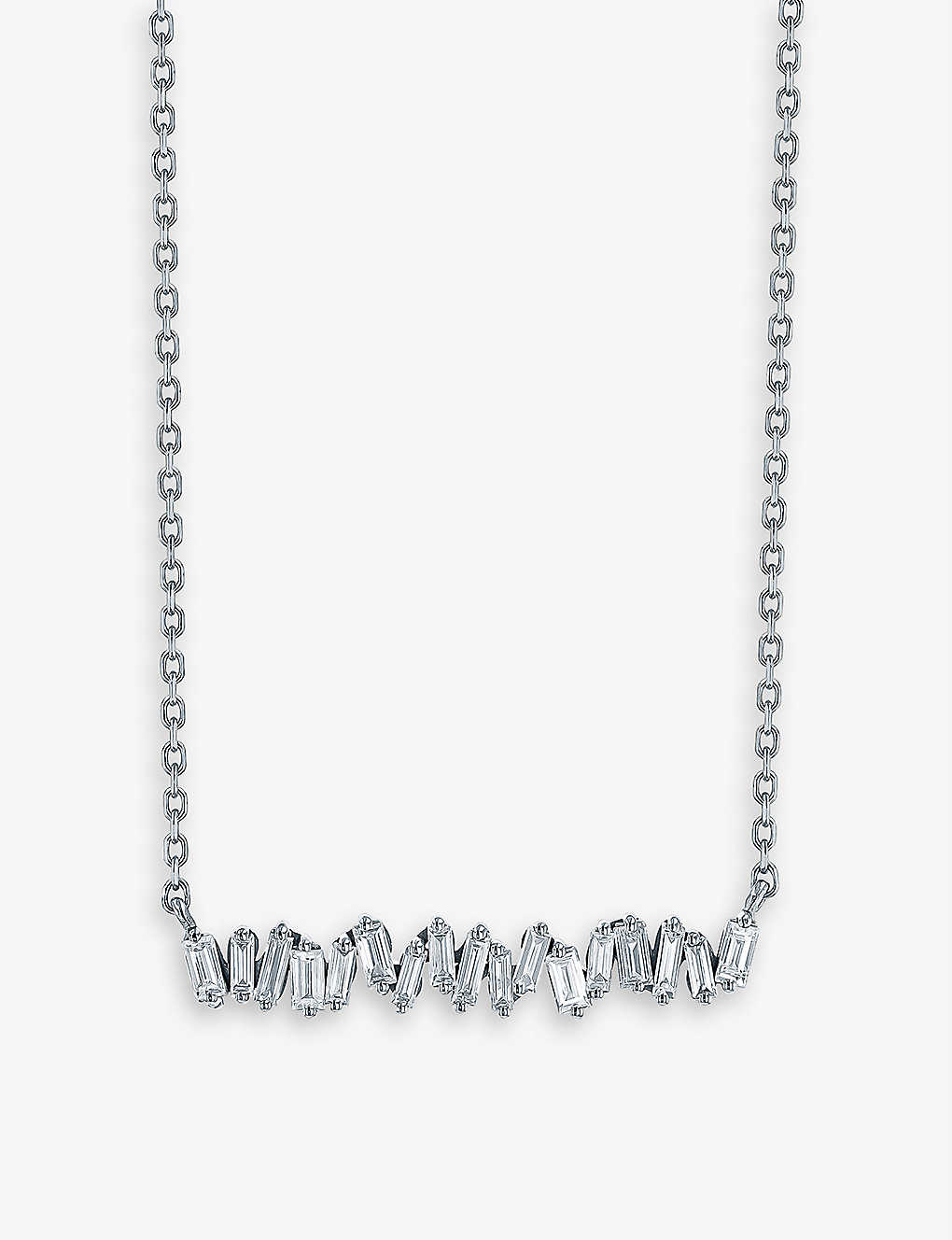 Suzanne Kalan Womens 18k White Gold Classic 18ct White-gold And 0.30ct Diamond Bar Necklace