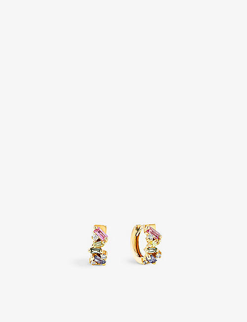 SUZANNE KALAN: Frenzy 18ct yellow-gold, 0.10 diamond and 0.85ct pastel sapphire huggie earrings