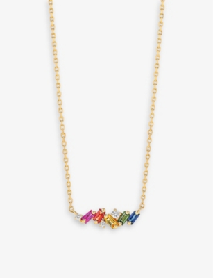 SUZANNE KALAN FRENZY 18CT YELLOW-GOLD, 0.05 DIAMOND AND 0.35CT RAINBOW SAPPHIRE BAR NECKLACE,61894786