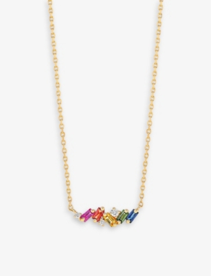Suzanne Kalan Frenzy 18ct Yellow-gold, 0.05 Diamond And 0.35ct Rainbow Sapphire Bar Necklace In 18k Yellow Gold