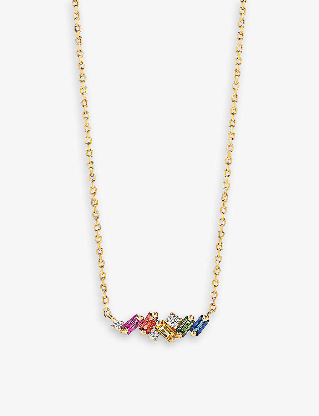 SUZANNE KALAN FRENZY 18CT YELLOW-GOLD, 0.05 DIAMOND AND 0.35CT RAINBOW SAPPHIRE BAR NECKLACE,61894786