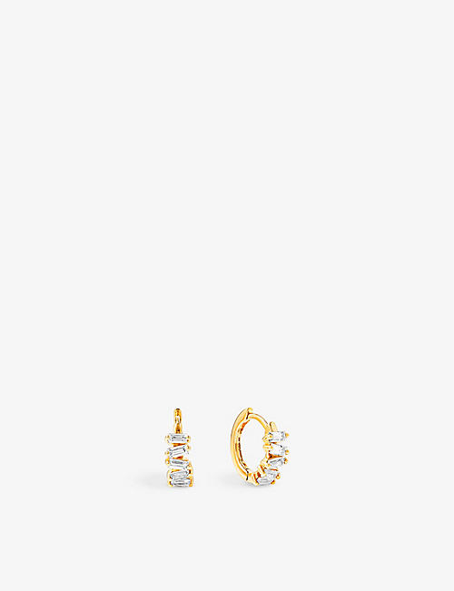 SUZANNE KALAN: Bold 18ct yellow gold and 0.5ct baguette-cut diamond huggie earrings