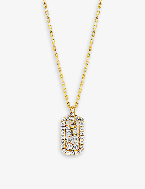 SUZANNE KALAN: Baby Dog Tag 18ct yellow-gold and 0.13ct brilliant-cut diamond 0.05ct baguette diamond necklace