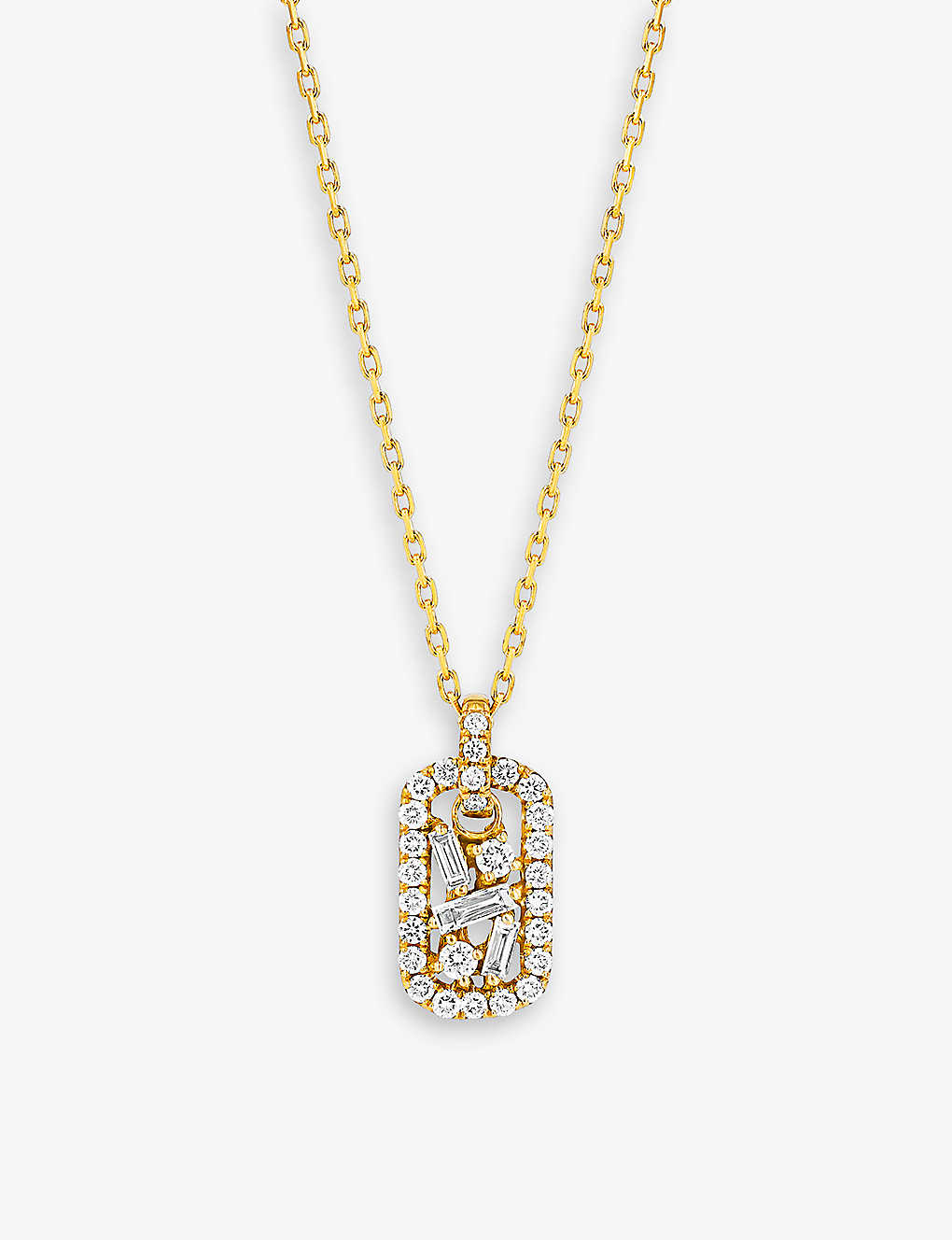 Shop Suzanne Kalan Baby Dog Tag 18ct Yellow-gold And 0.13ct Brilliant-cut Diamond 0.05ct Baguette Diamond Necklace In 18k Yellow Gold