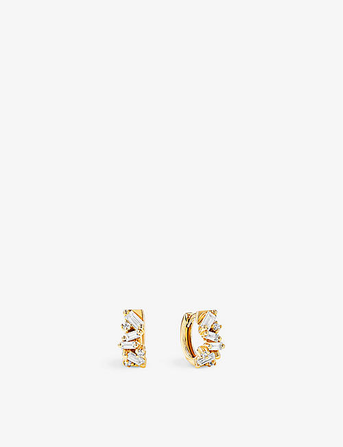 SUZANNE KALAN: Fireworks 18ct yellow-gold 0.10ct brilliant-cut diamond 0.60ct baguette diamond huggie earrings