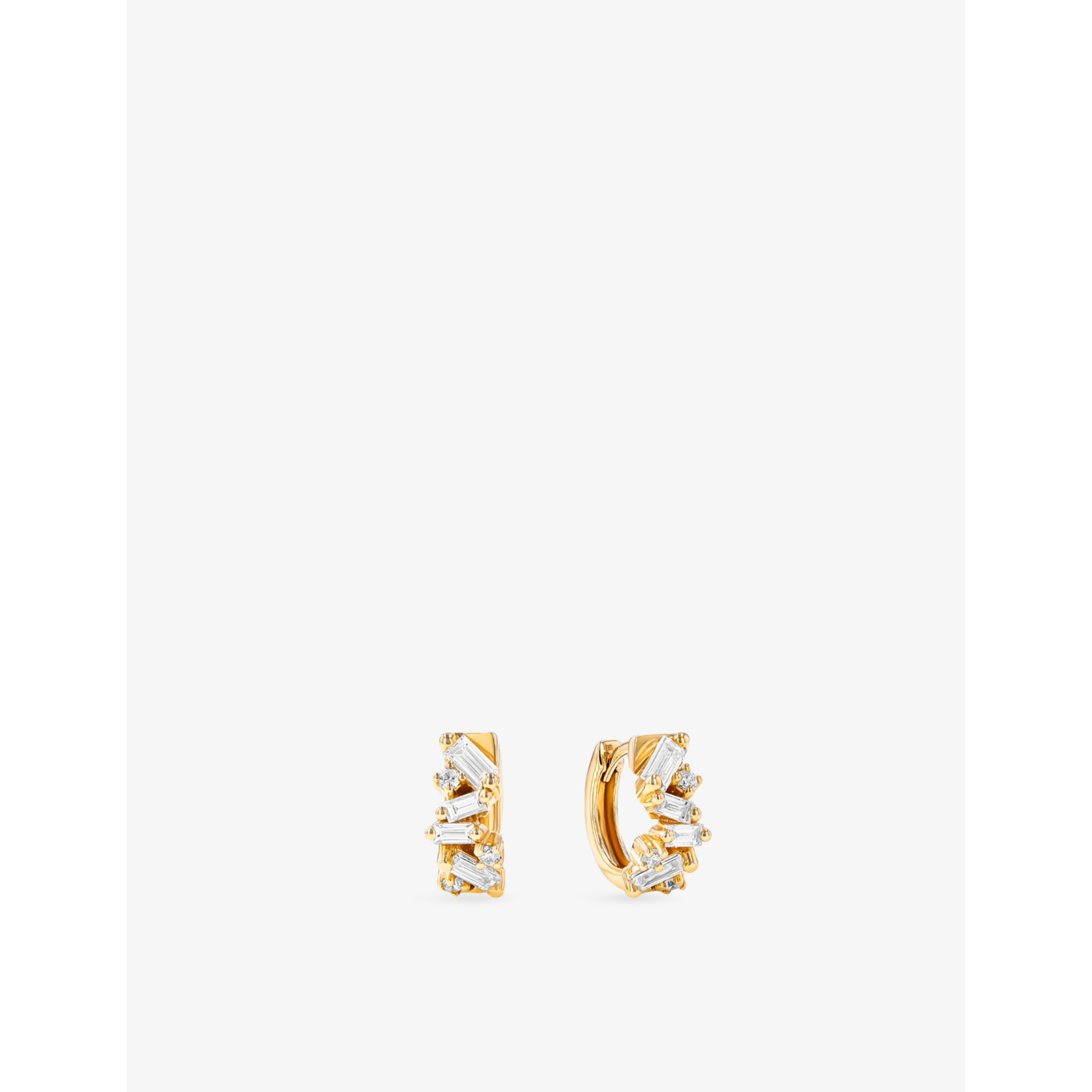 Suzanne Kalan Fireworks 18ct Yellow Gold 0.10ct Brilliant-cut & 0.60ct Baguette Diamond Huggie Earrings