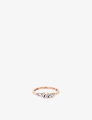 SUZANNE KALAN: Fireworks 18ct rose-gold, 0.05ct brilliant-cut diamond and 0.26ct baguette diamond ring