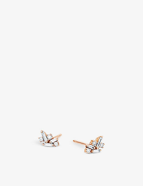 SUZANNE KALAN: Fireworks 18ct rose-gold and 0.14ct brilliant and baguette-cut diamond earrings