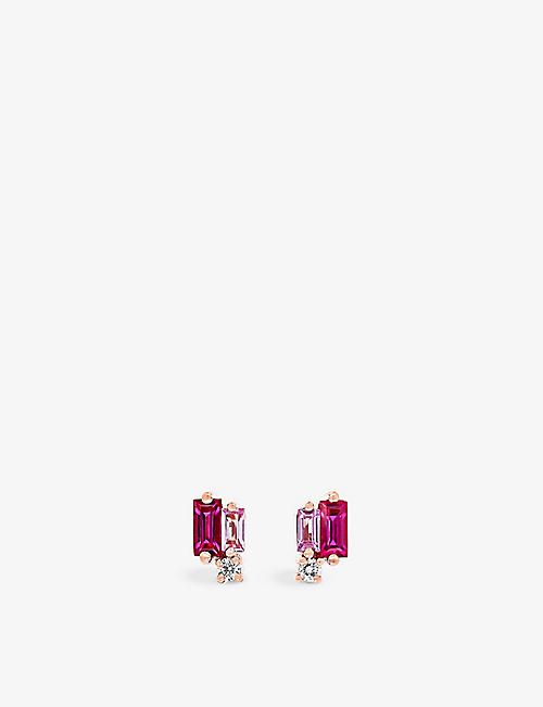 SUZANNE KALAN: Fireworks 18ct rose gold, 0.52ct baguette-cut sapphire and 0.04ct brilliant-cut diamond stud earrings