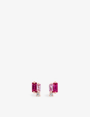 Suzanne Kalan Fireworks 18ct Rose Gold, 0.52ct Baguette-cut Sapphire And 0.04ct Brilliant-cut Diamond Stud Earring In 18k Rose Gold